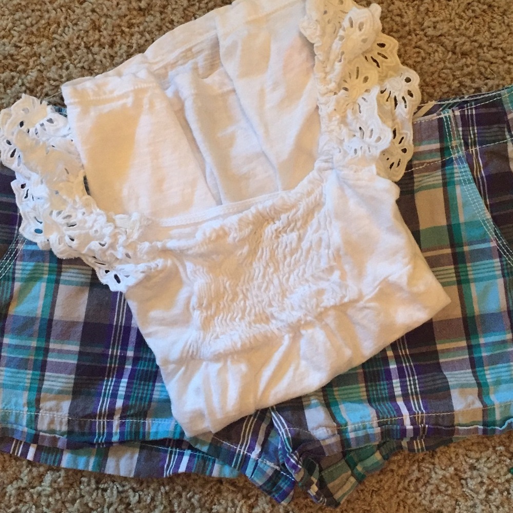 💥SOLD JUNIORS SHORT SET Eyelet tank & plaid short